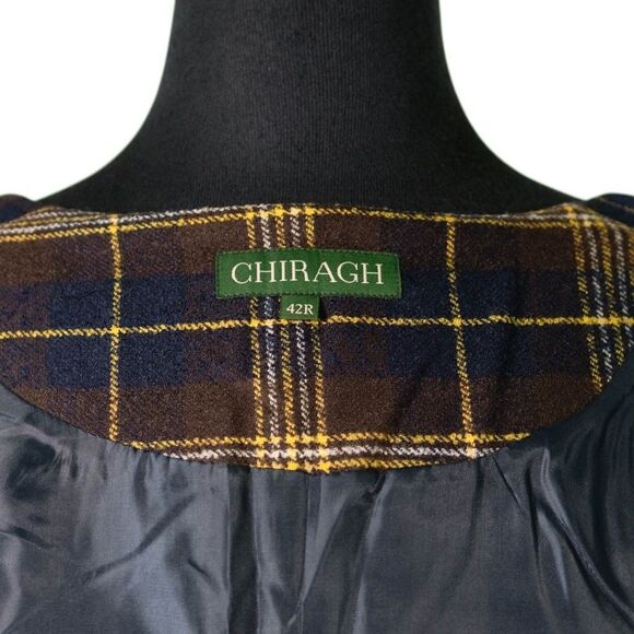 Mens 42R Wool Vest Brown Blue Yellow Plaid Waistcoat Preppy Casual Formal Party - Picture 3 of 10